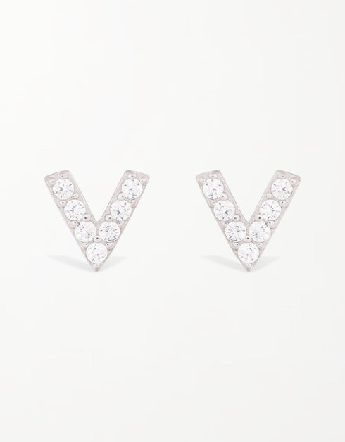 Vibrant V-Shaped Cubic Zirconia Studs in Sterling Silver